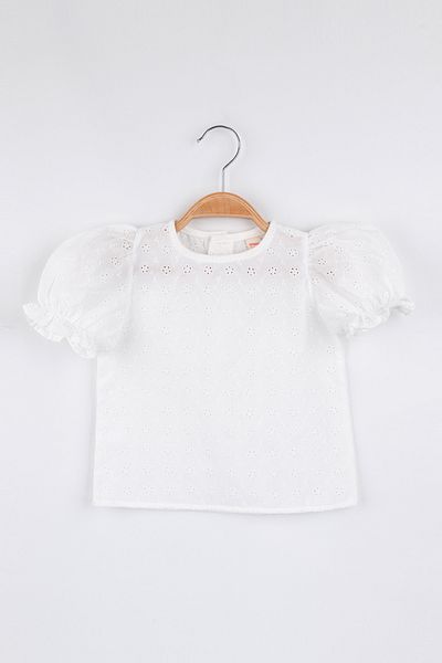 Le Mabelle White Short Sleeve Fisto Girl's Blouse