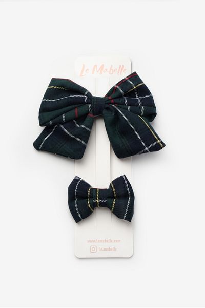 Le Mabelle Green Plaid Bow Mother Daughter Buckle Set