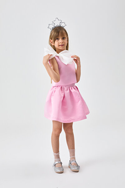 Le Mabelle Pink Organza Bow Girl's Double Suit - Gale