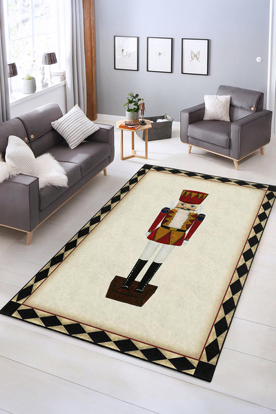 Realhomes Yılbaşı Temalı Kaymaz Taban Yıkanabilir Tekli Fındıkkıran Desenli K...