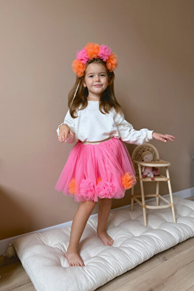 Le Mabelle Fuchsia Pompom Detailed Girl's Skirt - Hilda