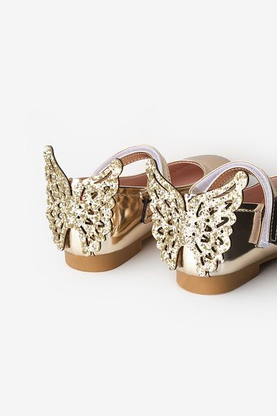 Le Mabelle Girl's Butterfly Patterned Gold Heel Shoes