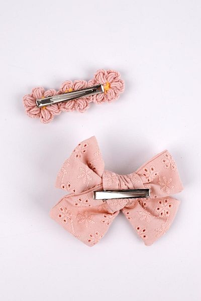 Le Mabelle Flower Patterned Dried Rose Scallop Bow Knit - 2-piece Clip Buckle