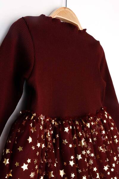 Le Mabelle Bordo Yıldız Baskılı Tül Etekli Kız Çocuk Elbise - Karen