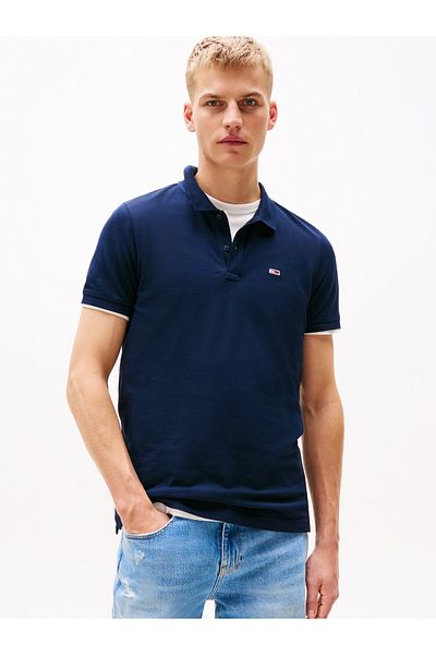 Tommy Hilfiger Pánské modré polo tričko Flag Patch Tommy Hilfiger