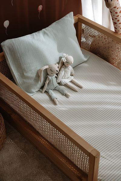 TBA COLLECTION Single Muslin Fitted Sheet Set |   Line Series - Blue