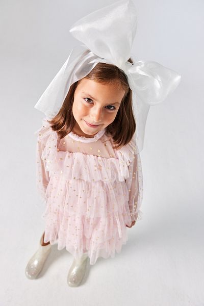 Le Mabelle Pink Star Patterned Layered Girl's Dress - Felicia