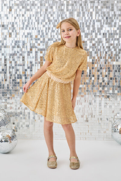 Le Mabelle Gold Sequined Girl's Double Suit - Larina