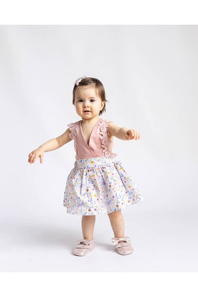 Le Mabelle Maria Baby Romper - Dried Rose and Lacy Shoulder Detail