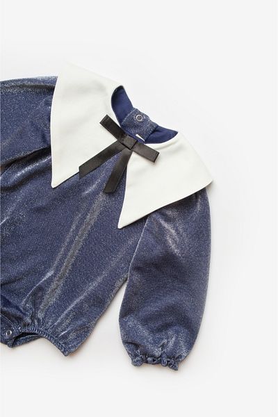 Le Mabelle Navy Blue Collar Detailed Glitter Baby Girl Jumpsuit - Bailey