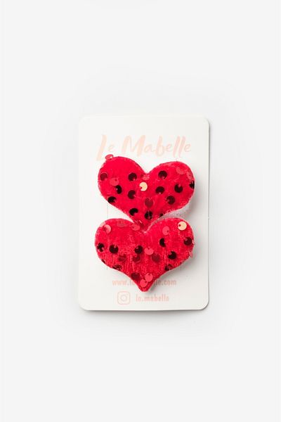 Le Mabelle Red Sequin Heart 2-Piece Girls' Buckle Set