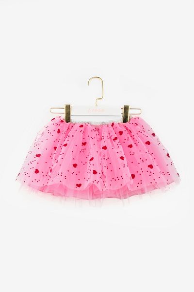 Le Mabelle Pink Heart Printed Girl's Tulle Skirt - Pauline