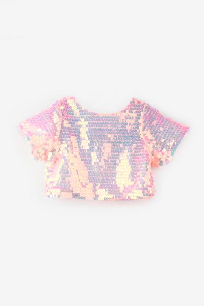 Le Mabelle Salmon Sequin Girl's Crop