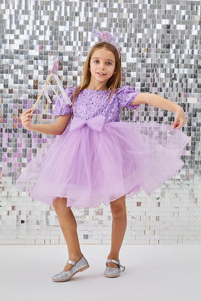 Le Mabelle Lilac Beaded Sequin Girl's Dress - Gloria