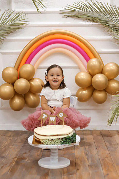 Le Mabelle Altın Makaron Gökkuşağı Balon Set