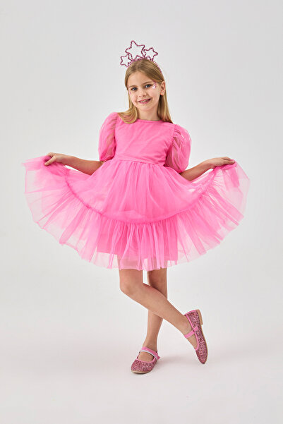 Le Mabelle Girl's Tulle Dress with Ruffled Skirt and Belt - Casey