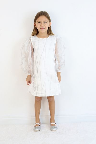 Le Mabelle Ecru Glitter Detailed Girl's Dress - Corrine