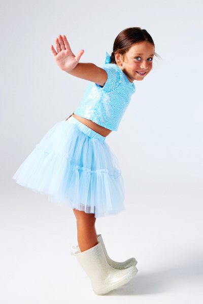 Le Mabelle Freya - Double Suit with Blue Tulle Skirt and Sequin Detail on It