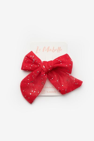 Le Mabelle Red Glitter Tulle Bow Girl's Clip Buckle
