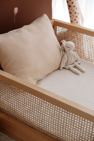 TBA COLLECTION Single Muslin Fitted Sheet Set |   Line Series - Beige