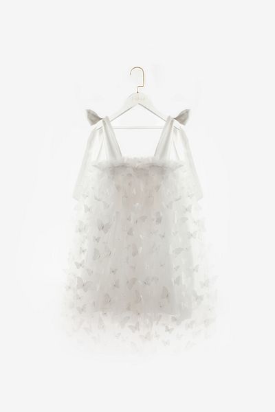 Le Mabelle White Shoulder Tie Butterfly Appliqued Girl's Dress - Nikki