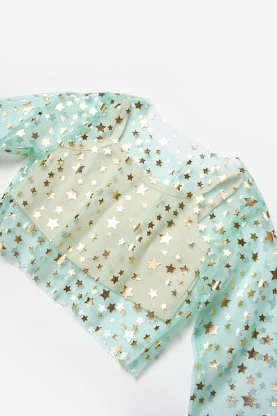 Le Mabelle Mint Starry Long Sleeve Girl's Crop Tulle