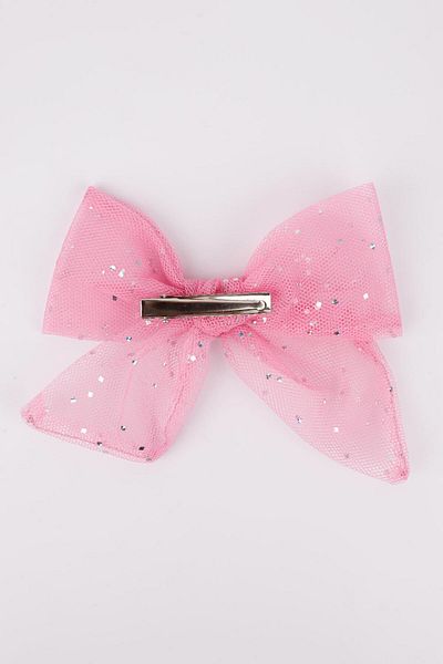 Le Mabelle Pink Glitter Tulle Bow Girl Child Clip Buckle