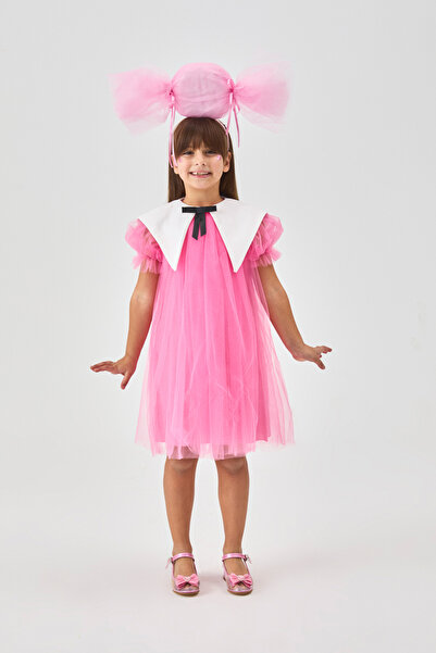 Le Mabelle Fuşya  Sivri Yakalı Kız Çocuk Tül Elbise - Nicole