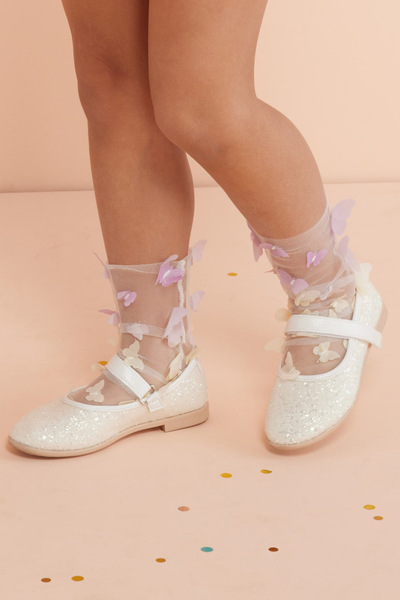 Le Mabelle Multicolored Butterfly Appliqued Girl's Tulle Socks