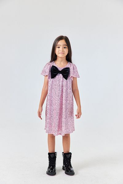Le Mabelle Pink Sequin Bow Detailed Girl's Dress - Rhea
