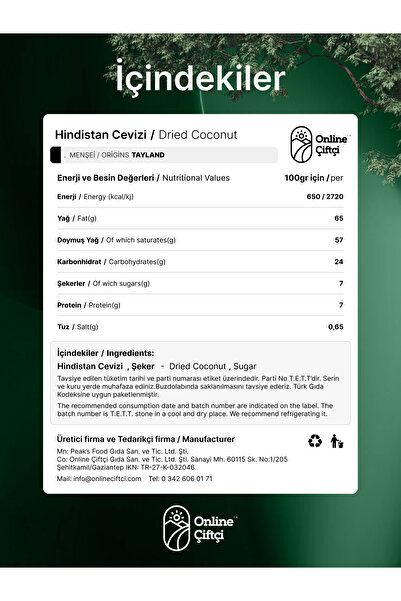 OnlineÇiftçi Coconut Dried 70Gr