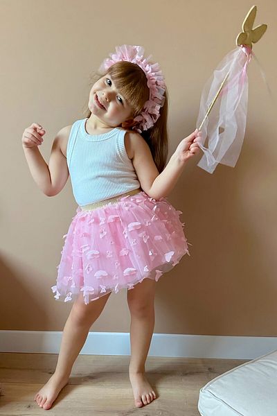 Le Mabelle Pink Butterfly Appliqued Girl's Tulle Skirt - Pauline