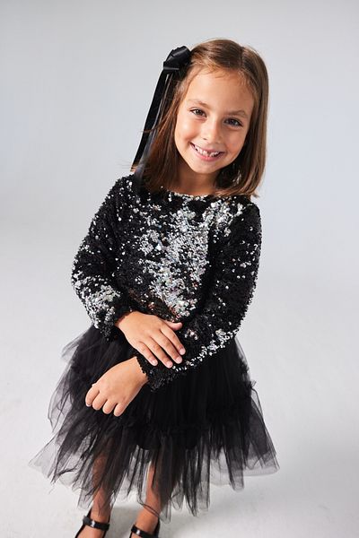 Le Mabelle Girl's Double Suit with Black Sequined Tulle Skirt - Milena