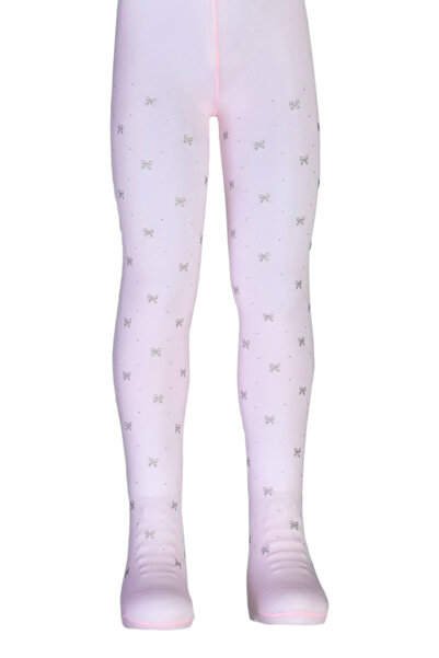 Le Mabelle Pink Glittery Bow Detailed Girls' Banana Pantyhose