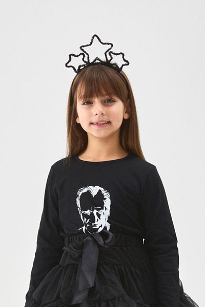 Le Mabelle Black Atatürk Printed Girl's T-Shirt