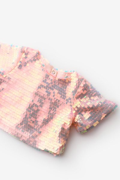 Le Mabelle Salmon Sequin Girl's Crop