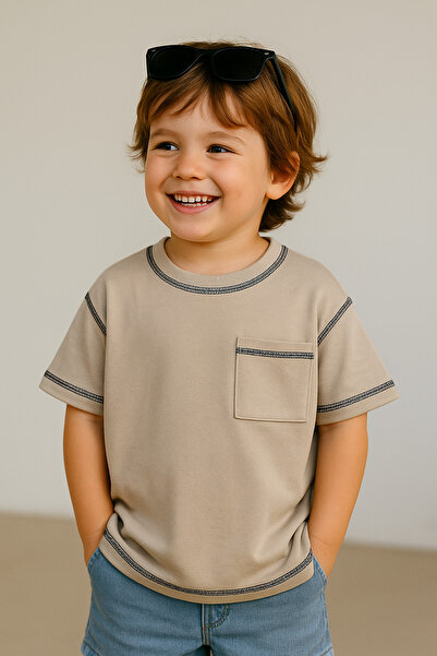 Mama Miel Baby Μπλουζάκι Oversize Milky Brown με τσέπες - 100% βαμβάκι