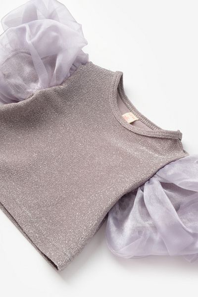 Le Mabelle Girl's Crop - Silver Color, Tulle and Glitter Detail