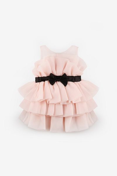 Le Mabelle Powder Front Bow Layered Girl's Dress - Laney