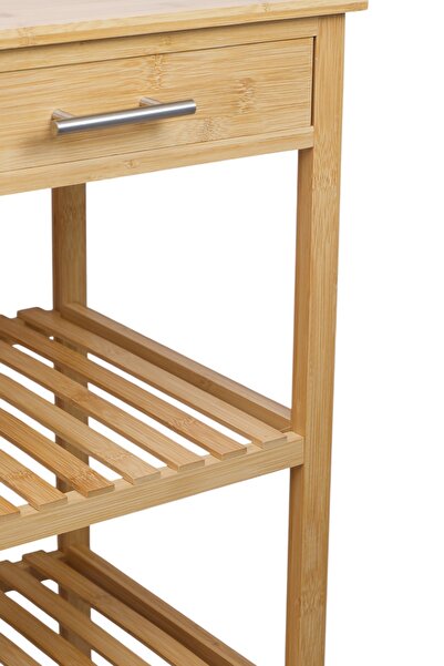 Digithome Bambu 2 Çekmeceli Tekerlekli Bango Ada Mutfak Servis Arabası DB-0021