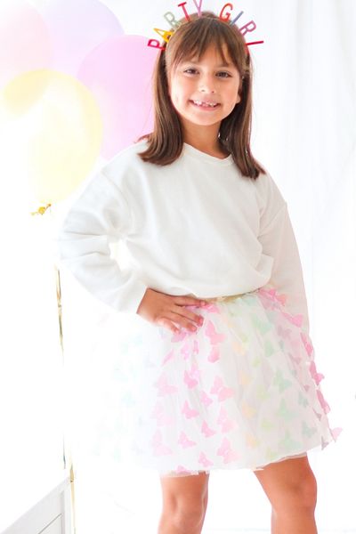 Le Mabelle Multicolored Butterfly Appliqued Girl's Tulle Skirt - Pauline