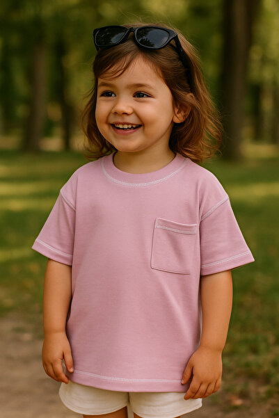 Mama Miel Baby Tricou oversized cu buzunar Karyokalı roz - 100% bumbac