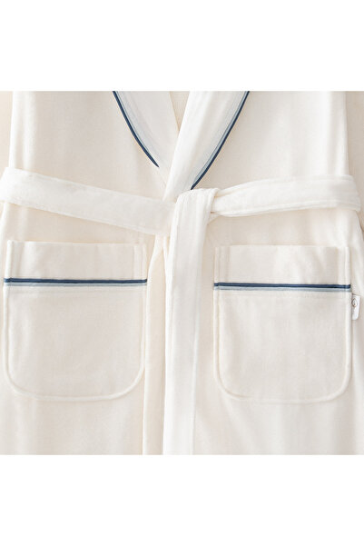 Ecocotton Deep Women's Bathrobe 100% Organic Cotton Hand Embroidered Cream