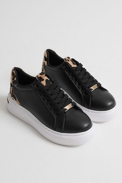 EMOYRA Black Women's Sports Shoes with Leopard Detail