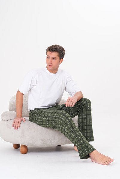Pijamasoft Men's Cotton Pocket Plaid Printed Elastic Waist Stylish and Comfortable Pajama Bottoms Green 03