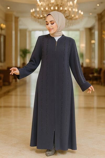 Neva Style Smoked Bead Embroidered Hijab Ferace - 29113Fu
