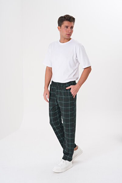 Pijamasoft Pamuklu Cepli Ekose Baskılı Beli Lastikli Şık Ve Rahat Erkek Pijama Altı Neft Yeşil 01