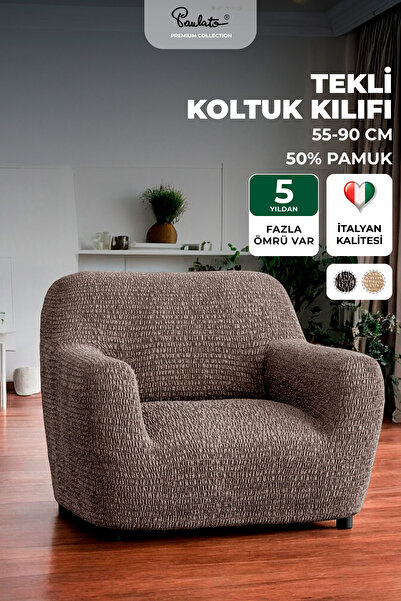 Paulato Lastikli Esnek Ve Yıkanabilir Tek Kişilik Koltuk Örtüsü Koltuk Kılıfı - Kahverengi