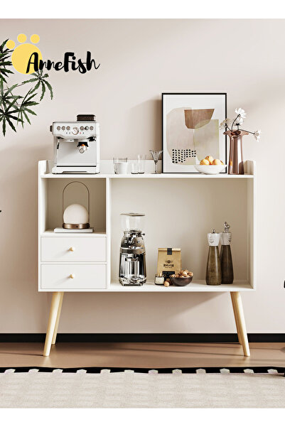 AnneFish 100*35*80cm Coffee Corner Coffee Cabinet Shelf Drawers Display Cabinet Kitchen Bakers Rack Sideboard