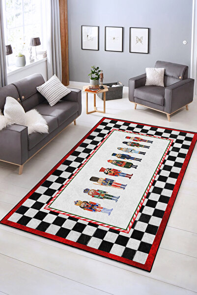 Realhomes Yılbaşı Asker Figürlü Renkli Dijital Baskılı Kaymaz Taban Yıkanabil...